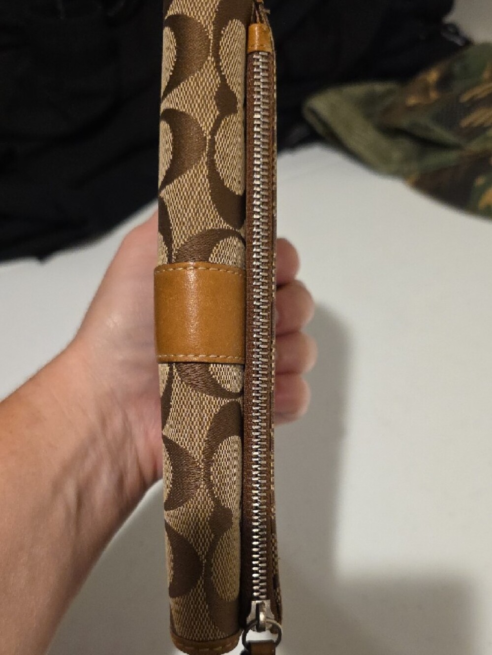 Coach Brown Signature Canvas Continental Wallet with Leather Strap - Picture 14 of 15